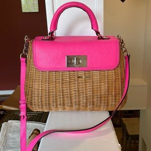 Kate Spade wicker basket purse with neon pink leather